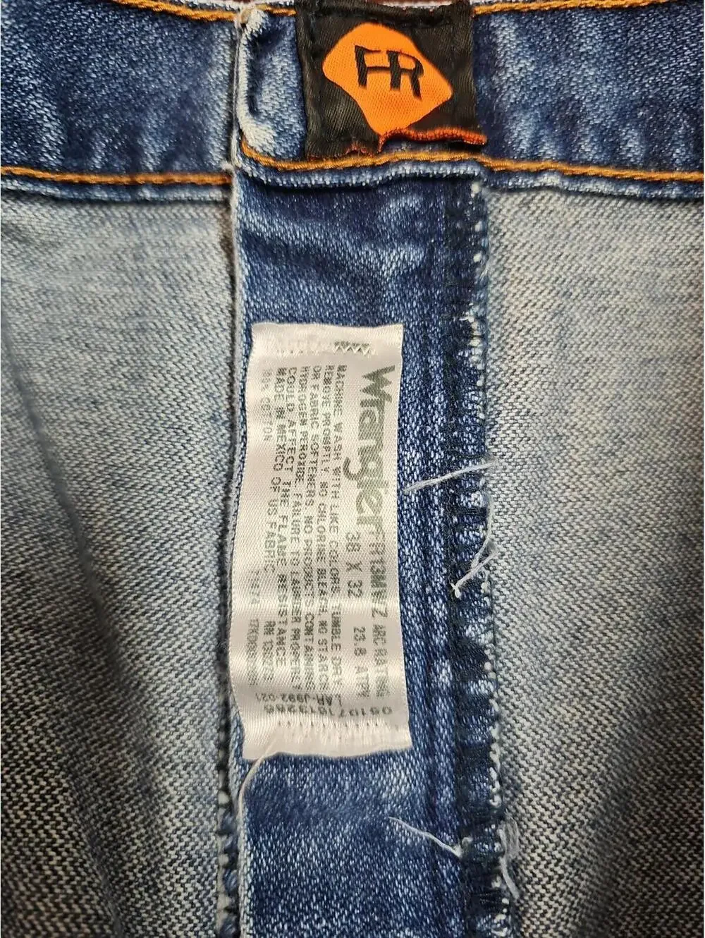 Wrangler 13 Original Fit Flame Resistant Straight Mid Wash Jeans Workwear 38X32